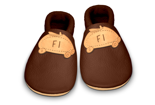 Krabbelschuhe Rennauto in Brownie, Paar von oben