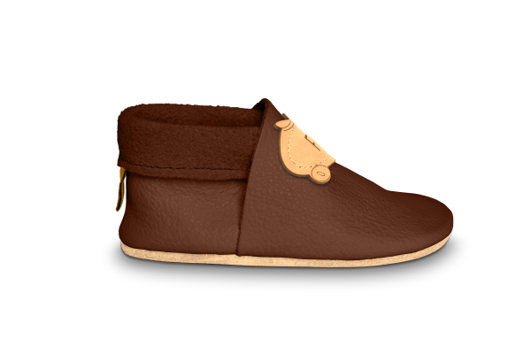 Krabbelschuhe Rennauto in Brownie, Seitenansicht