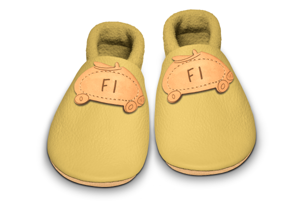 Krabbelschuhe Rennauto in Kiwi Gold, Paar von oben