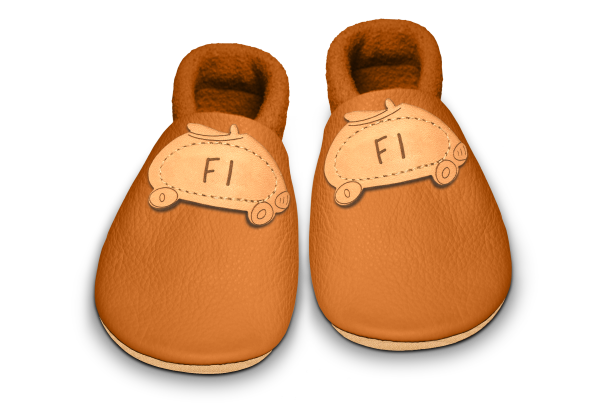 Krabbelschuhe Rennauto in Nugat, Paar von oben