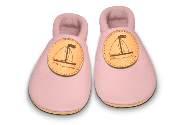 Krabbelschuhe Segelschiff in Rosa, Paar von oben