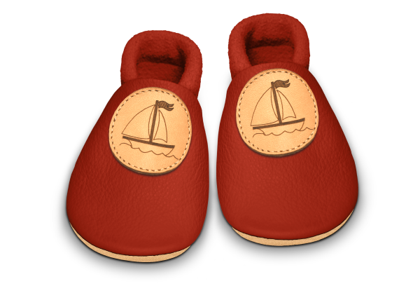 Krabbelschuhe Segelschiff in Rosty, Paar von oben