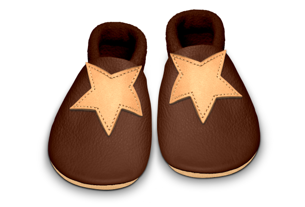 Krabbelschuhe Stern in Brownie, Paar von oben