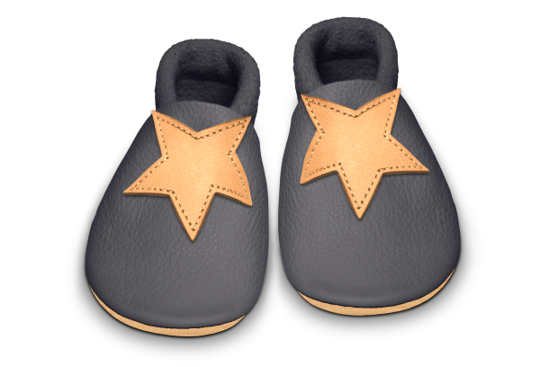 Krabbelschuhe Stern in Mausgrau, Paar von oben