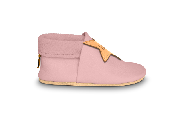 Krabbelschuhe Stern mit Namen in Rosa, Seitenansicht