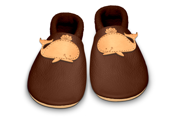Krabbelschuhe Wal in Brownie, Paar von oben