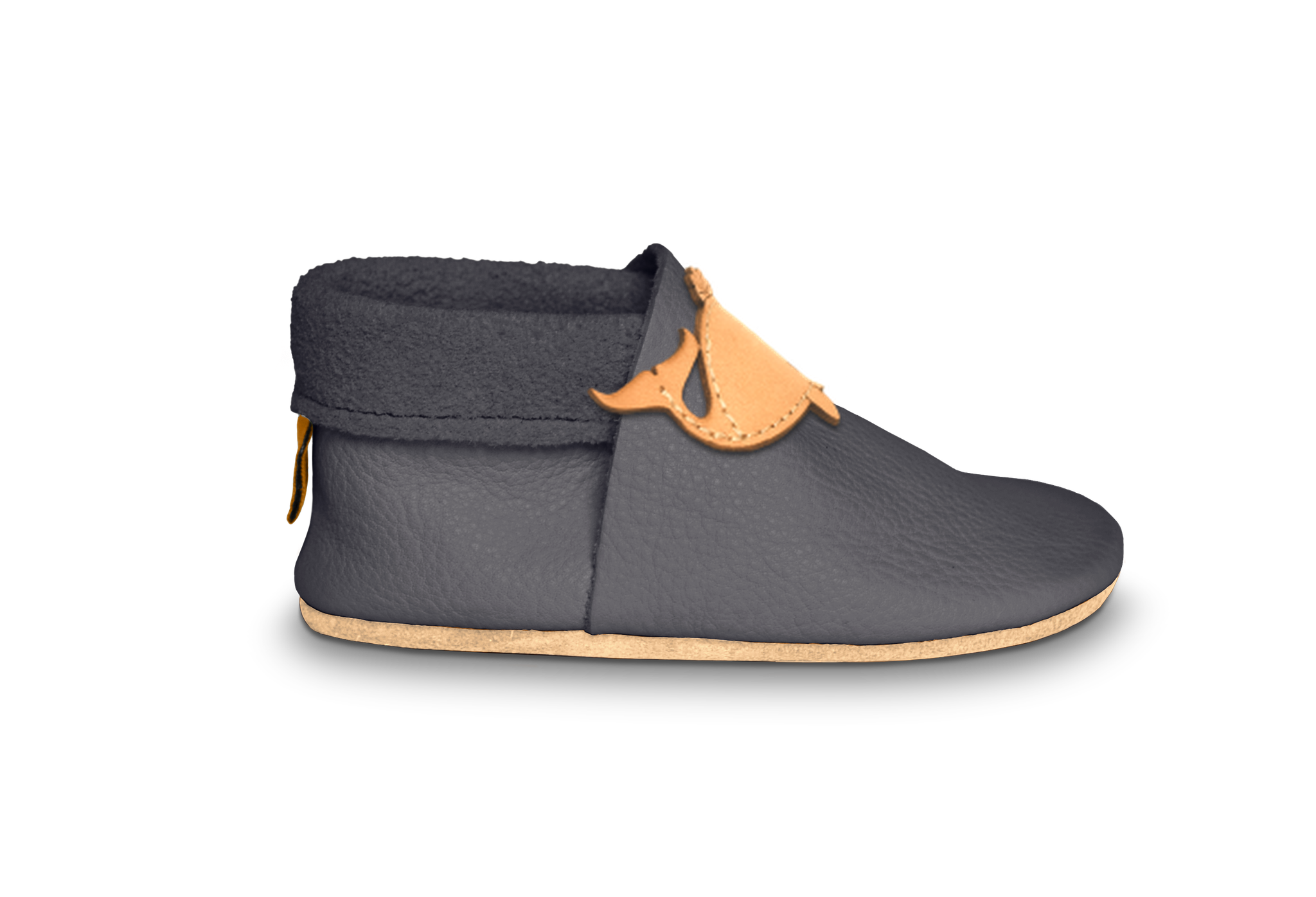 Krabbelschuhe Wal in Mausgrau, Seitenansicht