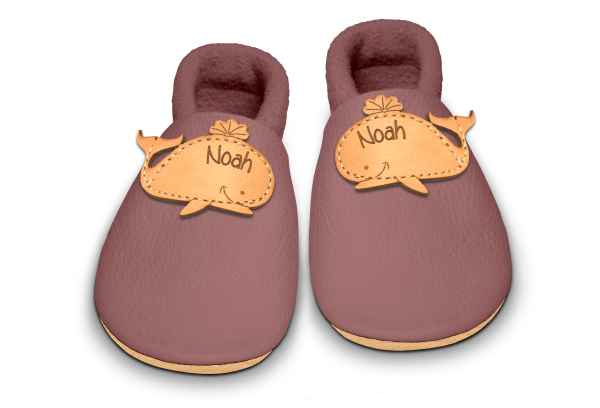 Krabbelschuhe Wal mit Namen in Campi, Paar von oben