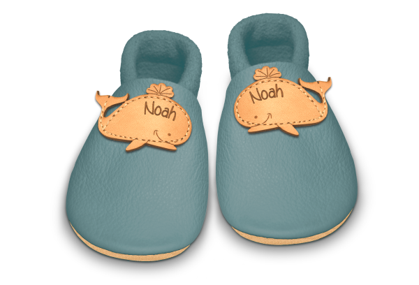 Krabbelschuhe Wal mit Namen in Palma, Paar von oben